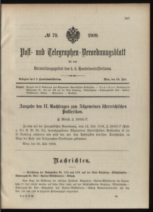 Post- und Telegraphen-Verordnungsblatt für das Verwaltungsgebiet des K.-K. Handelsministeriums