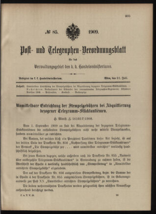 Post- und Telegraphen-Verordnungsblatt für das Verwaltungsgebiet des K.-K. Handelsministeriums 19090731 Seite: 1