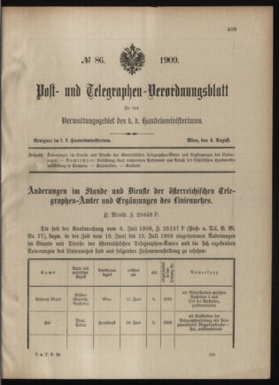 Post- und Telegraphen-Verordnungsblatt für das Verwaltungsgebiet des K.-K. Handelsministeriums