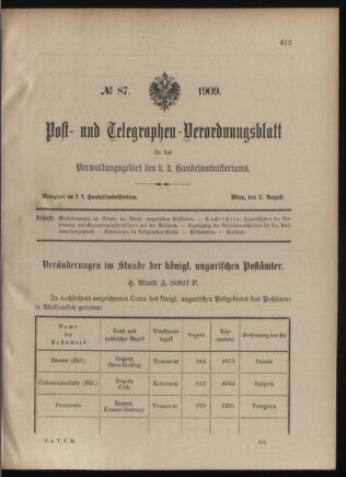 Post- und Telegraphen-Verordnungsblatt für das Verwaltungsgebiet des K.-K. Handelsministeriums 19090805 Seite: 1