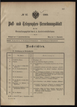 Post- und Telegraphen-Verordnungsblatt für das Verwaltungsgebiet des K.-K. Handelsministeriums 19090911 Seite: 1