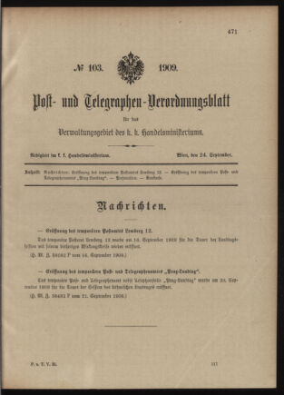 Post- und Telegraphen-Verordnungsblatt für das Verwaltungsgebiet des K.-K. Handelsministeriums