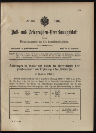 Post- und Telegraphen-Verordnungsblatt für das Verwaltungsgebiet des K.-K. Handelsministeriums 19090930 Seite: 1