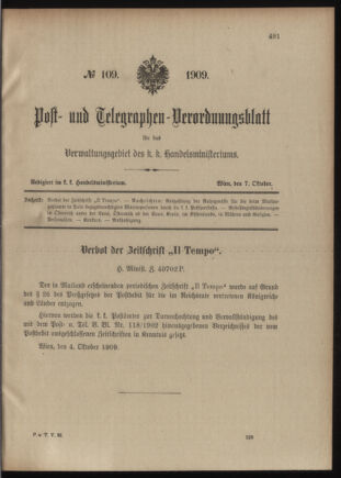 Post- und Telegraphen-Verordnungsblatt für das Verwaltungsgebiet des K.-K. Handelsministeriums