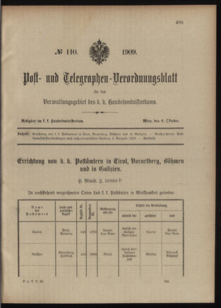 Post- und Telegraphen-Verordnungsblatt für das Verwaltungsgebiet des K.-K. Handelsministeriums 19091008 Seite: 1