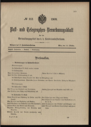 Post- und Telegraphen-Verordnungsblatt für das Verwaltungsgebiet des K.-K. Handelsministeriums 19091014 Seite: 1