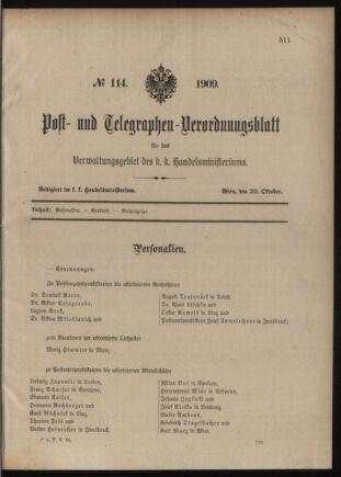 Post- und Telegraphen-Verordnungsblatt für das Verwaltungsgebiet des K.-K. Handelsministeriums 19091020 Seite: 1