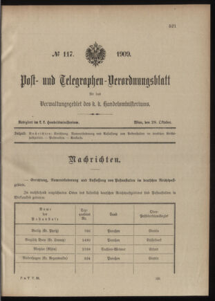 Post- und Telegraphen-Verordnungsblatt für das Verwaltungsgebiet des K.-K. Handelsministeriums 19091028 Seite: 1