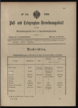 Post- und Telegraphen-Verordnungsblatt für das Verwaltungsgebiet des K.-K. Handelsministeriums 19091113 Seite: 1