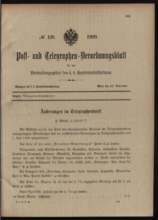 Post- und Telegraphen-Verordnungsblatt für das Verwaltungsgebiet des K.-K. Handelsministeriums 19091123 Seite: 1