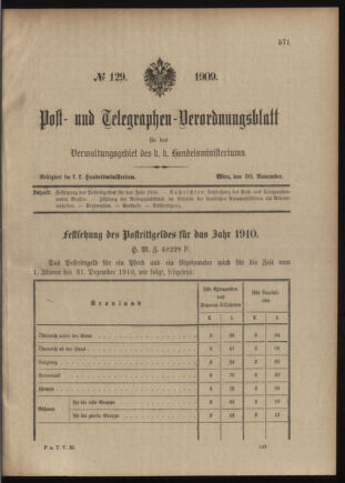 Post- und Telegraphen-Verordnungsblatt für das Verwaltungsgebiet des K.-K. Handelsministeriums 19091130 Seite: 1