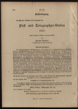 Post- und Telegraphen-Verordnungsblatt für das Verwaltungsgebiet des K.-K. Handelsministeriums 19091130 Seite: 4