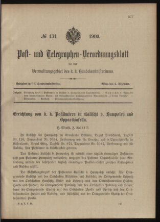 Post- und Telegraphen-Verordnungsblatt für das Verwaltungsgebiet des K.-K. Handelsministeriums