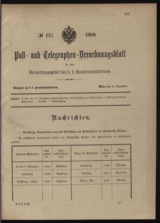 Post- und Telegraphen-Verordnungsblatt für das Verwaltungsgebiet des K.-K. Handelsministeriums