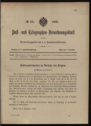 Post- und Telegraphen-Verordnungsblatt für das Verwaltungsgebiet des K.-K. Handelsministeriums 19091209 Seite: 1