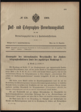 Post- und Telegraphen-Verordnungsblatt für das Verwaltungsgebiet des K.-K. Handelsministeriums 19091213 Seite: 1