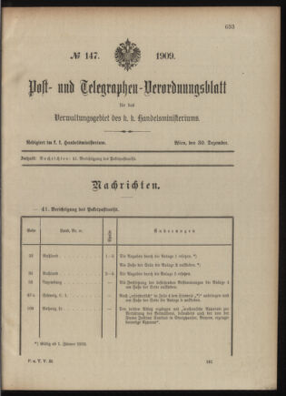 Post- und Telegraphen-Verordnungsblatt für das Verwaltungsgebiet des K.-K. Handelsministeriums 19091230 Seite: 1