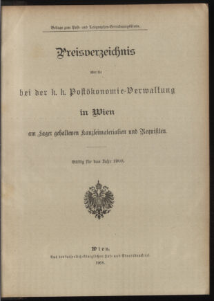 Post- und Telegraphen-Verordnungsblatt für das Verwaltungsgebiet des K.-K. Handelsministeriums 1909bl04 Seite: 221