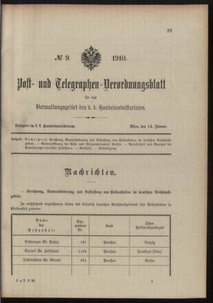 Post- und Telegraphen-Verordnungsblatt für das Verwaltungsgebiet des K.-K. Handelsministeriums 19100114 Seite: 1