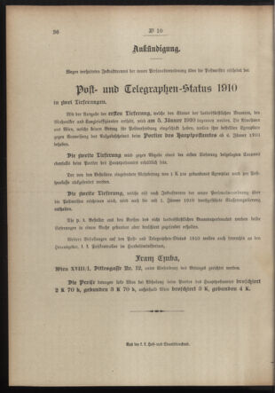 Post- und Telegraphen-Verordnungsblatt für das Verwaltungsgebiet des K.-K. Handelsministeriums 19100115 Seite: 4