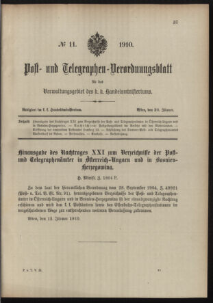 Post- und Telegraphen-Verordnungsblatt für das Verwaltungsgebiet des K.-K. Handelsministeriums 19100120 Seite: 1