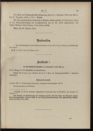 Post- und Telegraphen-Verordnungsblatt für das Verwaltungsgebiet des K.-K. Handelsministeriums 19100131 Seite: 3