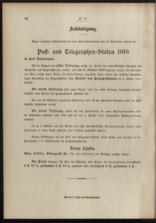 Post- und Telegraphen-Verordnungsblatt für das Verwaltungsgebiet des K.-K. Handelsministeriums 19100131 Seite: 4