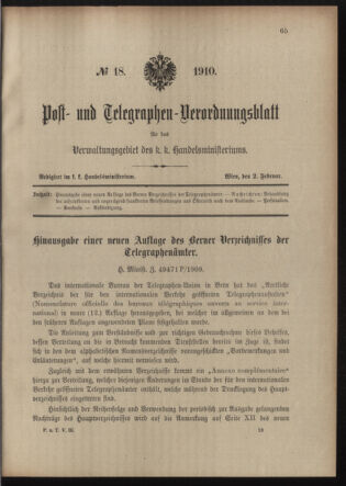 Post- und Telegraphen-Verordnungsblatt für das Verwaltungsgebiet des K.-K. Handelsministeriums