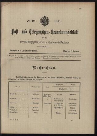 Post- und Telegraphen-Verordnungsblatt für das Verwaltungsgebiet des K.-K. Handelsministeriums 19100207 Seite: 1