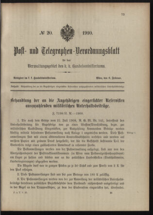 Post- und Telegraphen-Verordnungsblatt für das Verwaltungsgebiet des K.-K. Handelsministeriums 19100208 Seite: 1