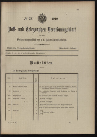 Post- und Telegraphen-Verordnungsblatt für das Verwaltungsgebiet des K.-K. Handelsministeriums 19100211 Seite: 1