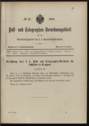 Post- und Telegraphen-Verordnungsblatt für das Verwaltungsgebiet des K.-K. Handelsministeriums 19100215 Seite: 1