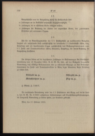 Post- und Telegraphen-Verordnungsblatt für das Verwaltungsgebiet des K.-K. Handelsministeriums 19100222 Seite: 2