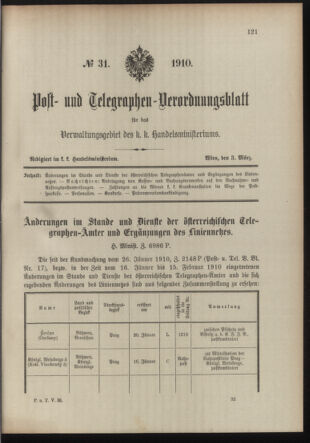 Post- und Telegraphen-Verordnungsblatt für das Verwaltungsgebiet des K.-K. Handelsministeriums