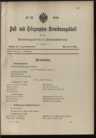 Post- und Telegraphen-Verordnungsblatt für das Verwaltungsgebiet des K.-K. Handelsministeriums 19100304 Seite: 1