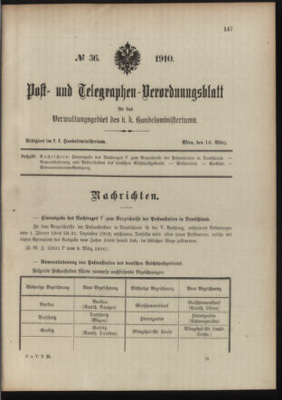 Post- und Telegraphen-Verordnungsblatt für das Verwaltungsgebiet des K.-K. Handelsministeriums