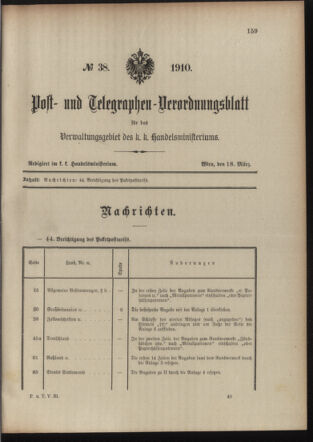 Post- und Telegraphen-Verordnungsblatt für das Verwaltungsgebiet des K.-K. Handelsministeriums 19100318 Seite: 1