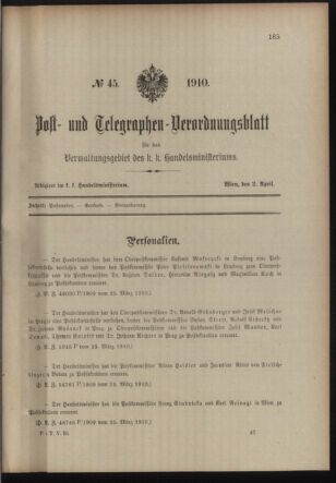 Post- und Telegraphen-Verordnungsblatt für das Verwaltungsgebiet des K.-K. Handelsministeriums