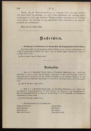 Post- und Telegraphen-Verordnungsblatt für das Verwaltungsgebiet des K.-K. Handelsministeriums 19100419 Seite: 2