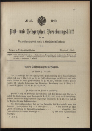 Post- und Telegraphen-Verordnungsblatt für das Verwaltungsgebiet des K.-K. Handelsministeriums