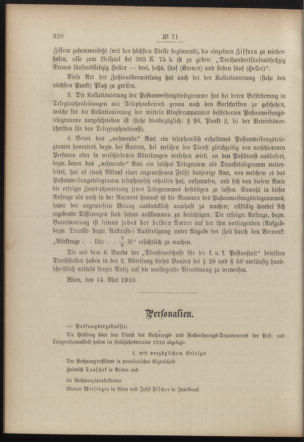 Post- und Telegraphen-Verordnungsblatt für das Verwaltungsgebiet des K.-K. Handelsministeriums 19100520 Seite: 2