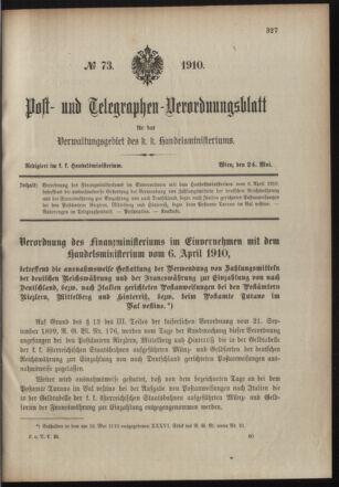 Post- und Telegraphen-Verordnungsblatt für das Verwaltungsgebiet des K.-K. Handelsministeriums