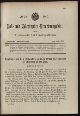 Post- und Telegraphen-Verordnungsblatt für das Verwaltungsgebiet des K.-K. Handelsministeriums 19100531 Seite: 1