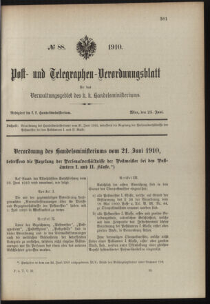 Post- und Telegraphen-Verordnungsblatt für das Verwaltungsgebiet des K.-K. Handelsministeriums 19100625 Seite: 1