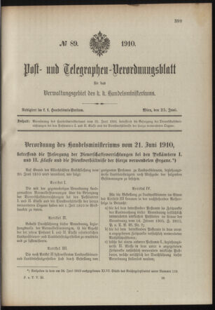 Post- und Telegraphen-Verordnungsblatt für das Verwaltungsgebiet des K.-K. Handelsministeriums 19100625 Seite: 19