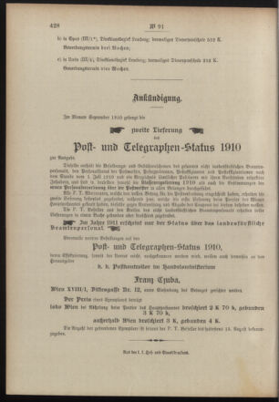 Post- und Telegraphen-Verordnungsblatt für das Verwaltungsgebiet des K.-K. Handelsministeriums 19100630 Seite: 4