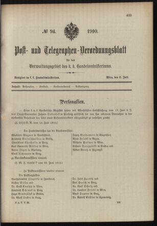 Post- und Telegraphen-Verordnungsblatt für das Verwaltungsgebiet des K.-K. Handelsministeriums