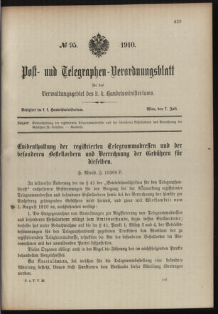 Post- und Telegraphen-Verordnungsblatt für das Verwaltungsgebiet des K.-K. Handelsministeriums