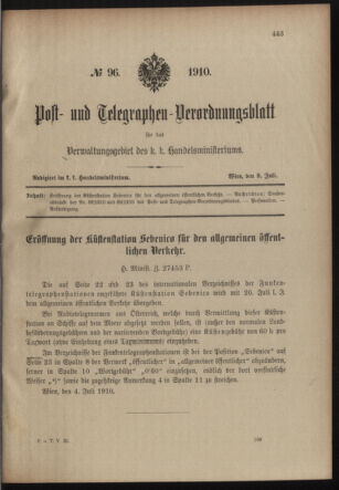 Post- und Telegraphen-Verordnungsblatt für das Verwaltungsgebiet des K.-K. Handelsministeriums 19100708 Seite: 1