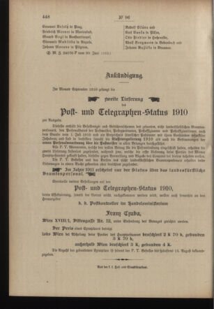 Post- und Telegraphen-Verordnungsblatt für das Verwaltungsgebiet des K.-K. Handelsministeriums 19100708 Seite: 6